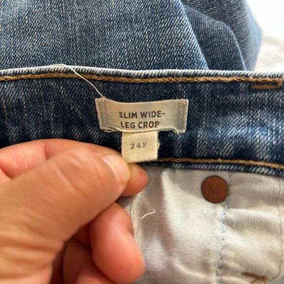 Madewell Slim Wide-Leg Crop Jeans 24P Petite Medium Wash Raw Hem High Rise Denim - Picture 4 of 9